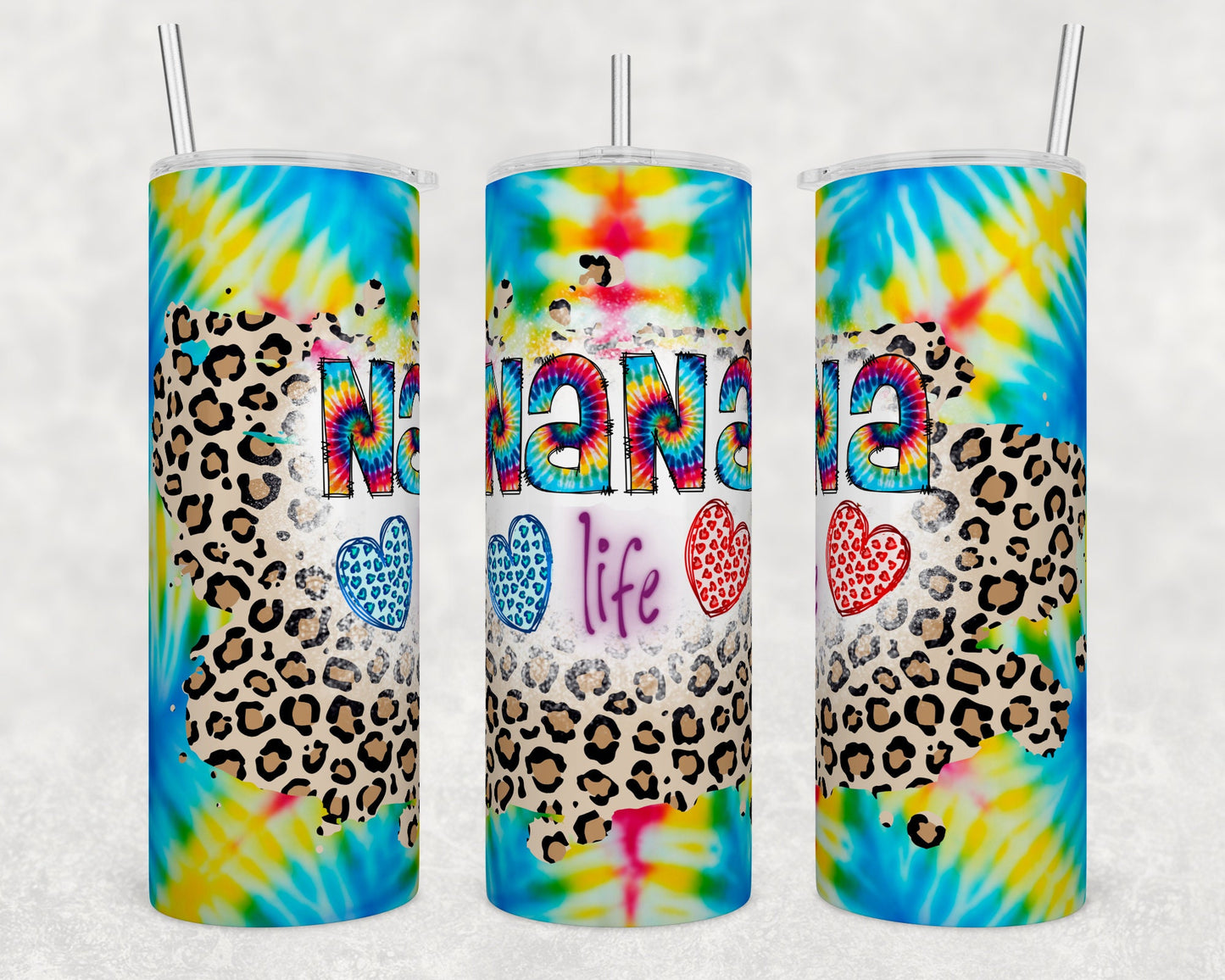 Nana Life tie dye and leopard- Christmas Sublimation Tumbler bdc