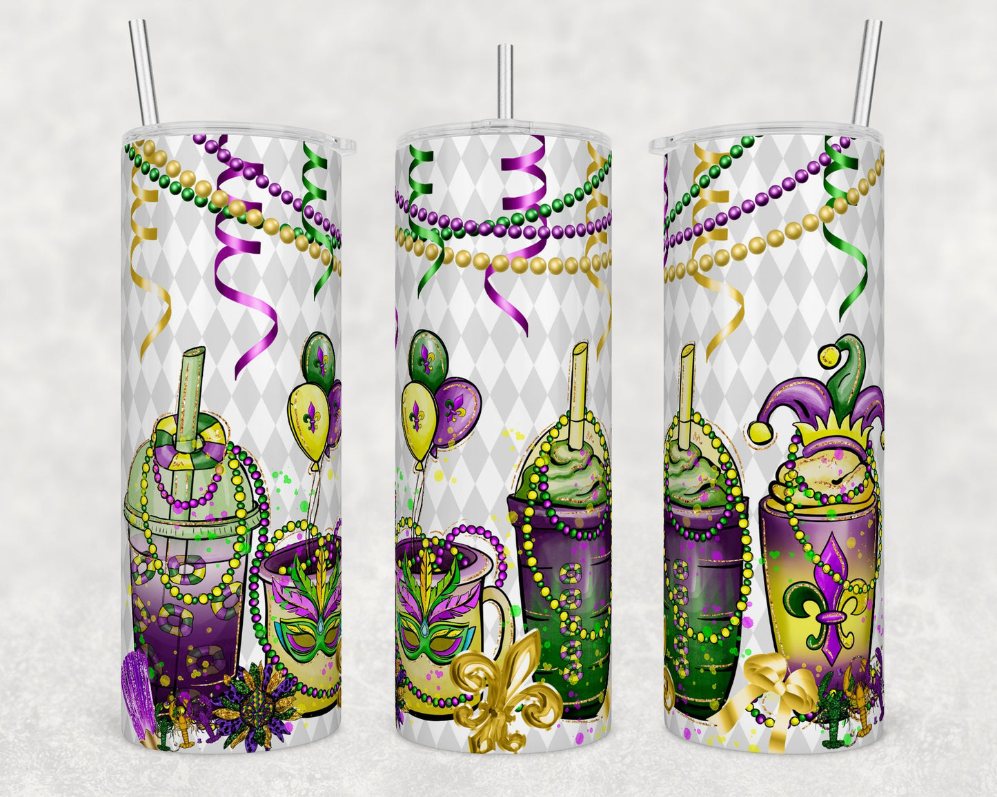 Mardi Gras-Drinks ONE 20 ounce Sublimation Tumbler btd