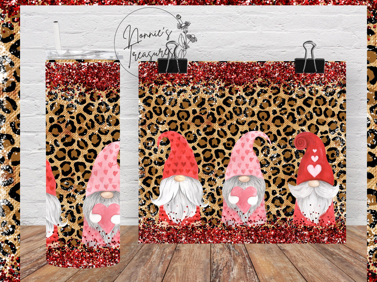 Valentine Leopard Gnome 20 ounce Sublimation Tumbler