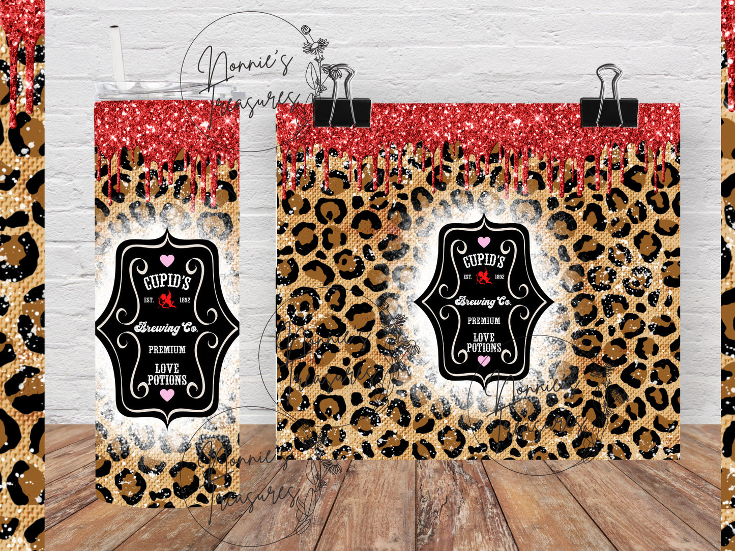 Valentine Cupid's Brewing Brown Leopard 20 ounce Sublimation Tumbler btd