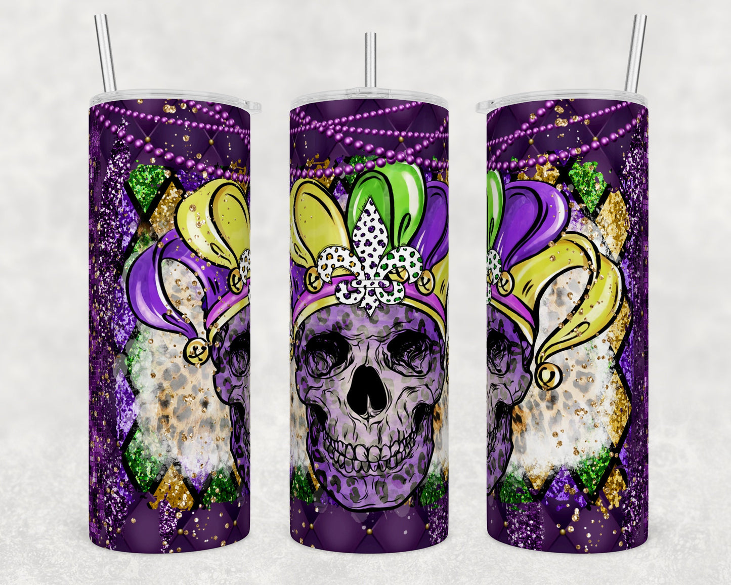 Mardi Gras-skull ONE 20 ounce Sublimation Tumbler btd