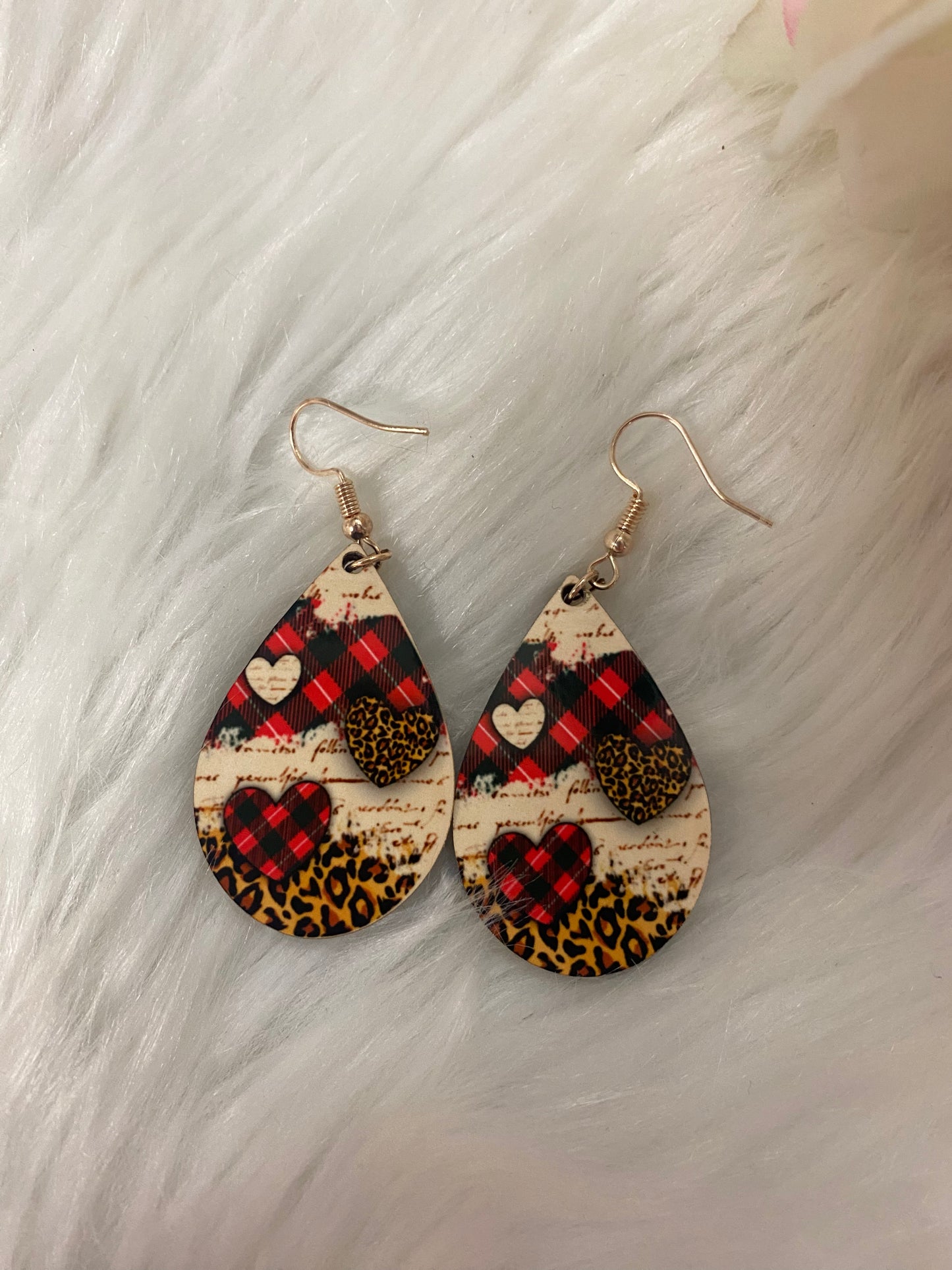 Valentine's Day Heart Leopard Print Teardrop Earrings