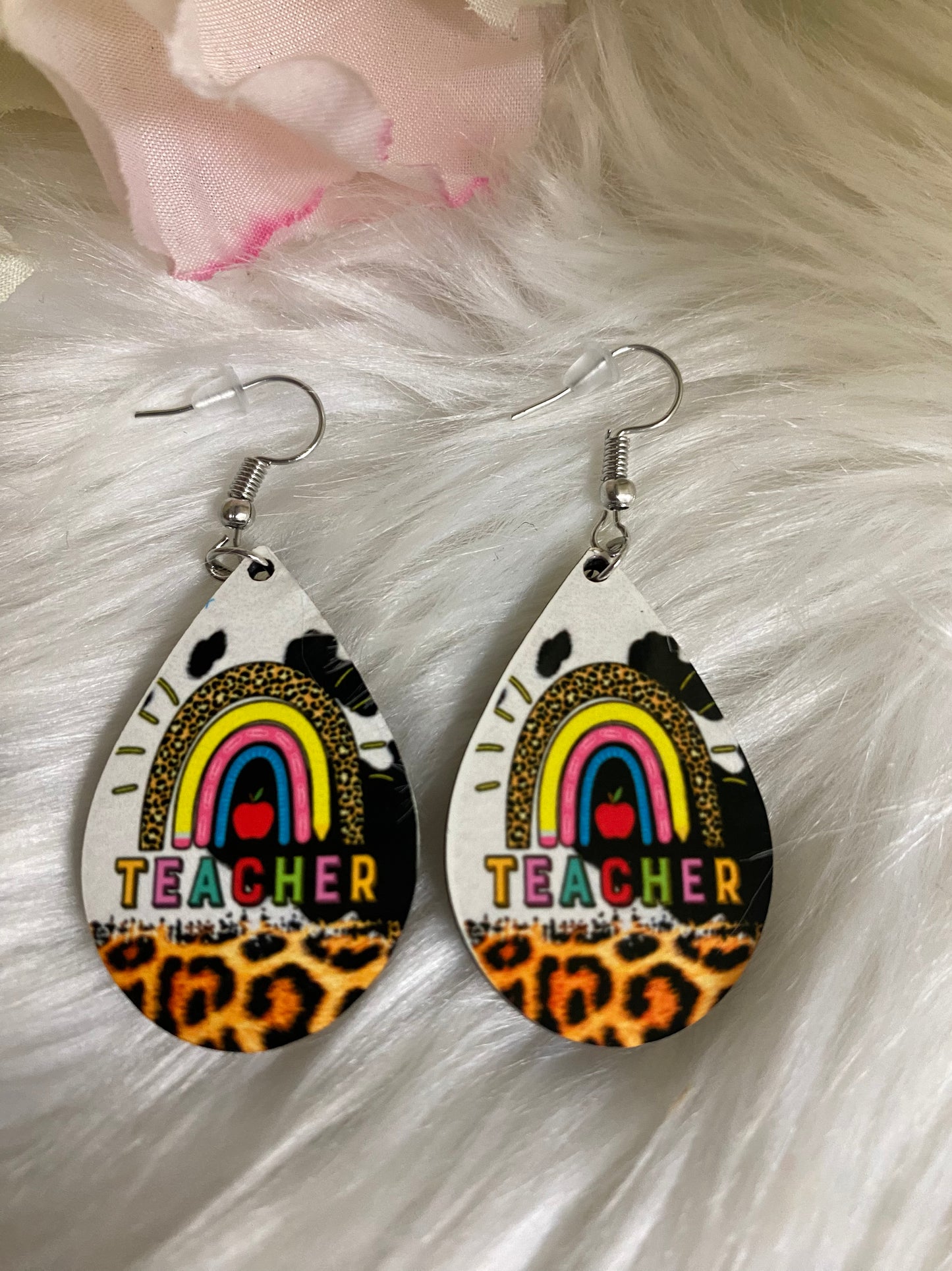 Teacher Rainbow Cheetah Leopard and Cow Print Earrings Nonnie's Treasures