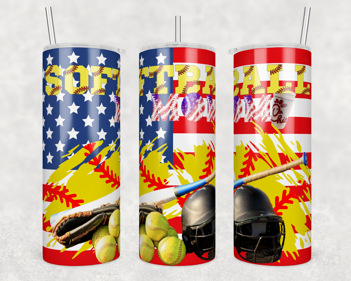 Softball Mom 2 Flag 20 ounce Sublimation Tumbler BTD