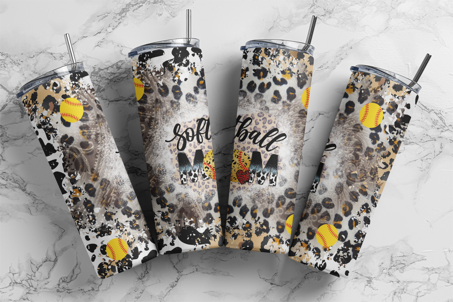 Softball Mom Cheetah Leopard Flag 20 ounce Sublimation Tumbler BTD