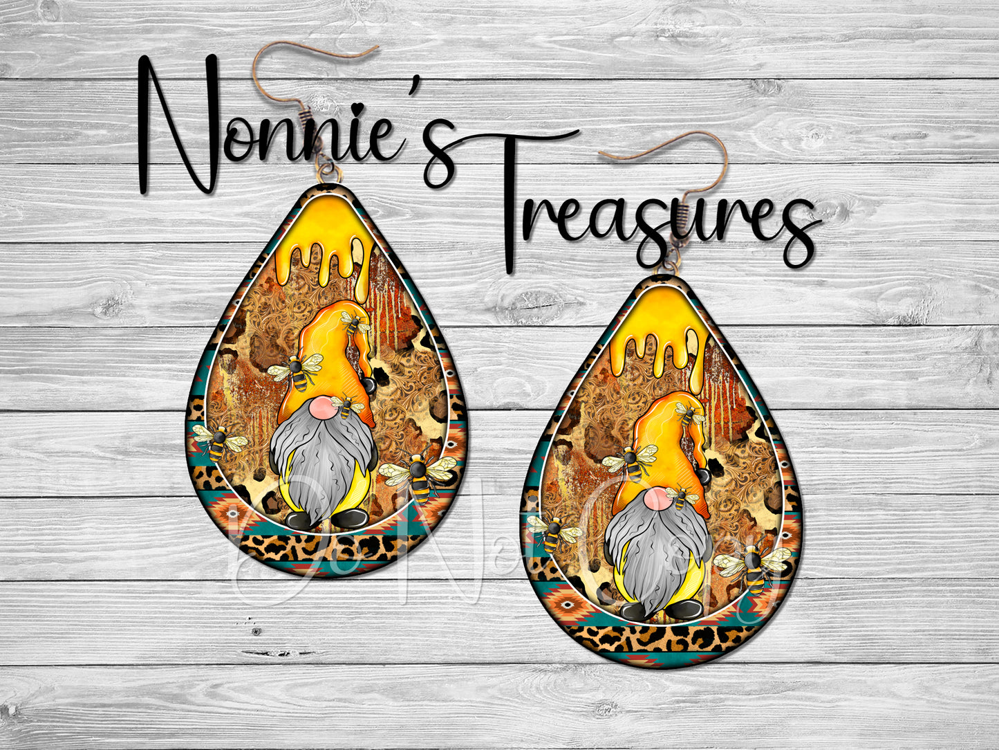 Bee Gnome Honey Cheetah Leopard  Earrings Nonnie's Treasures