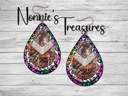 Cheetah Leopard Rainbow cow rustic western flowers 36 Earrings Nonnie's Treasures