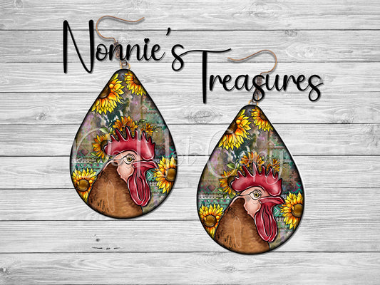 Farm Animals Chicken Sunflower Earrings Nonnie's Treasures