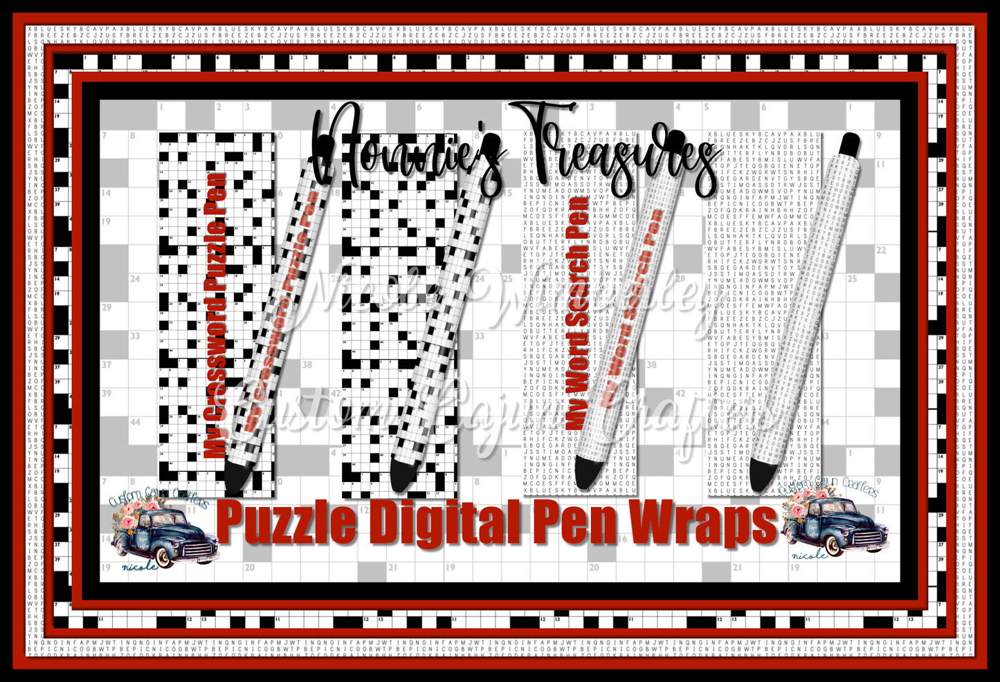Puzzles- Crossword and Word Search Pen Wraps- Digital Download