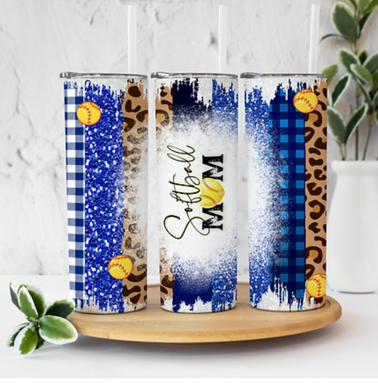 Softball Mom Blues with Cheetah Leopard  20 ounce Sublimation Tumbler BTD