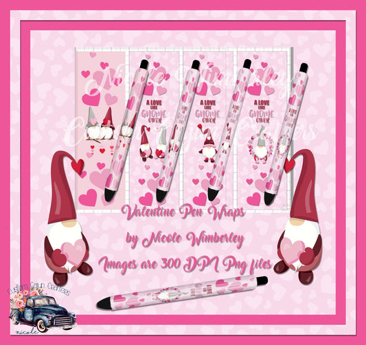 Valentine Gnome Pen Wraps- Digital File