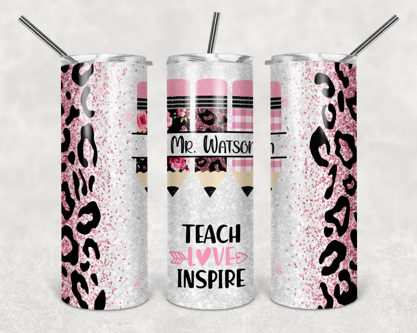 Teach Love Inspire Pink Leopard 15 Sublimation Tumbler - e