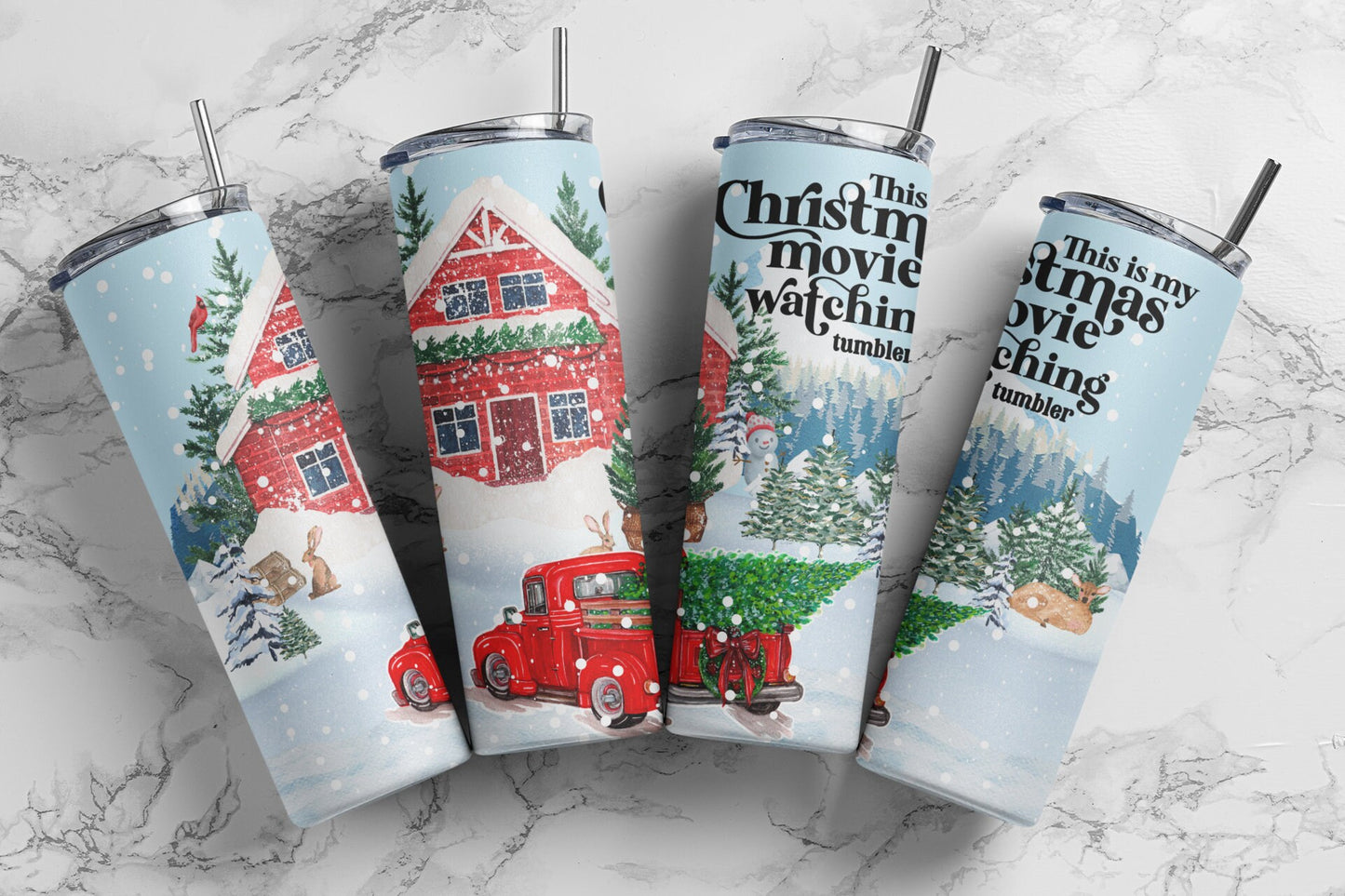 Christmas Movie Watching Tumbler- red truck and barn - Christmas Sublimation Tumbler bdc