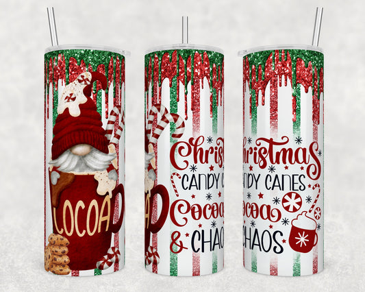 Christmas Candy Canes, Cocoa and Chaos- Christmas Sublimation Tumbler bdc